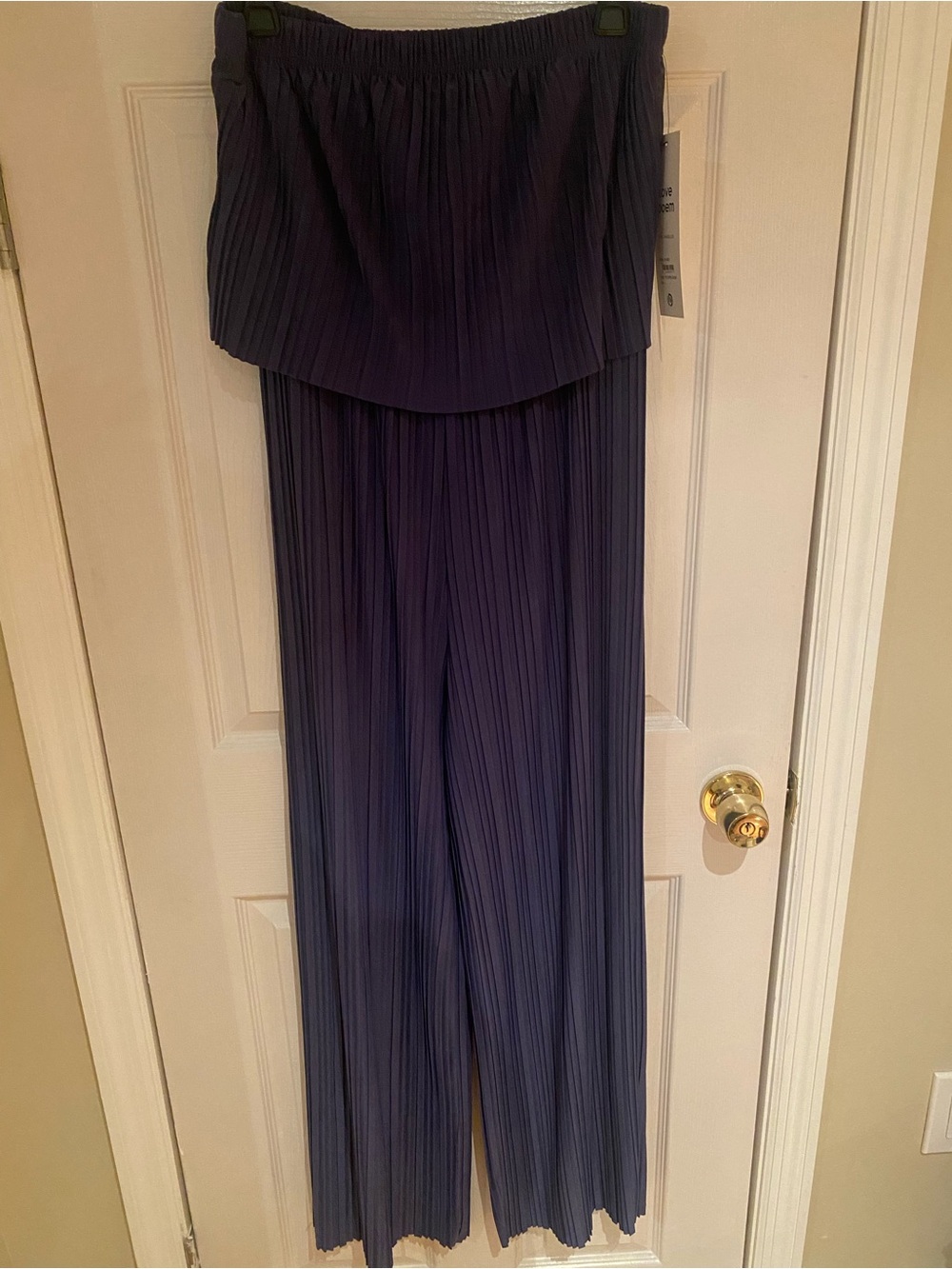 Pleated Wide-Leg Jumpsuit - Navy